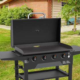 Rust-resistant outdoor lid protects the griddle surface from the elements.