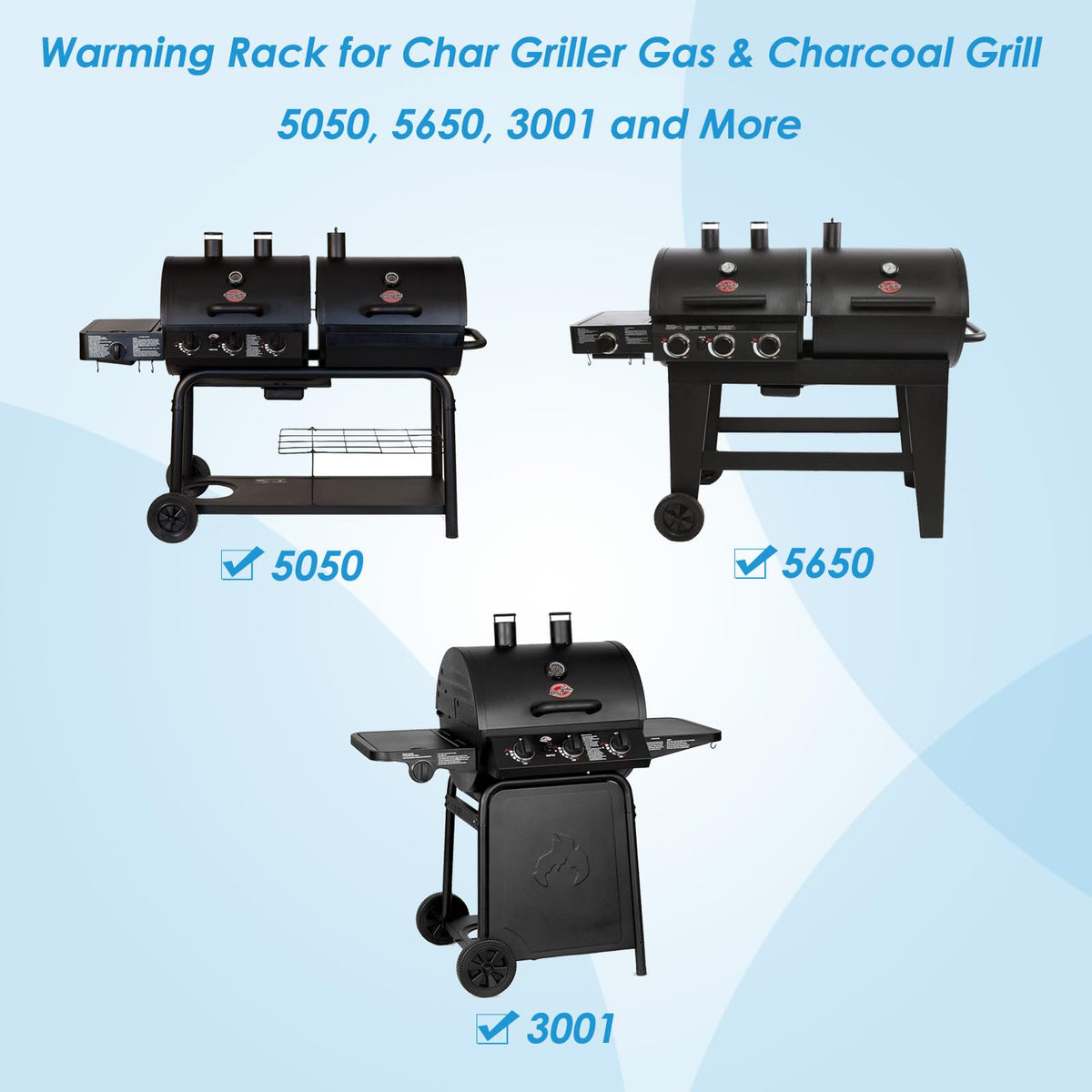 BBQration warming rack for Char Griller 5050—screws included for secure mounting.