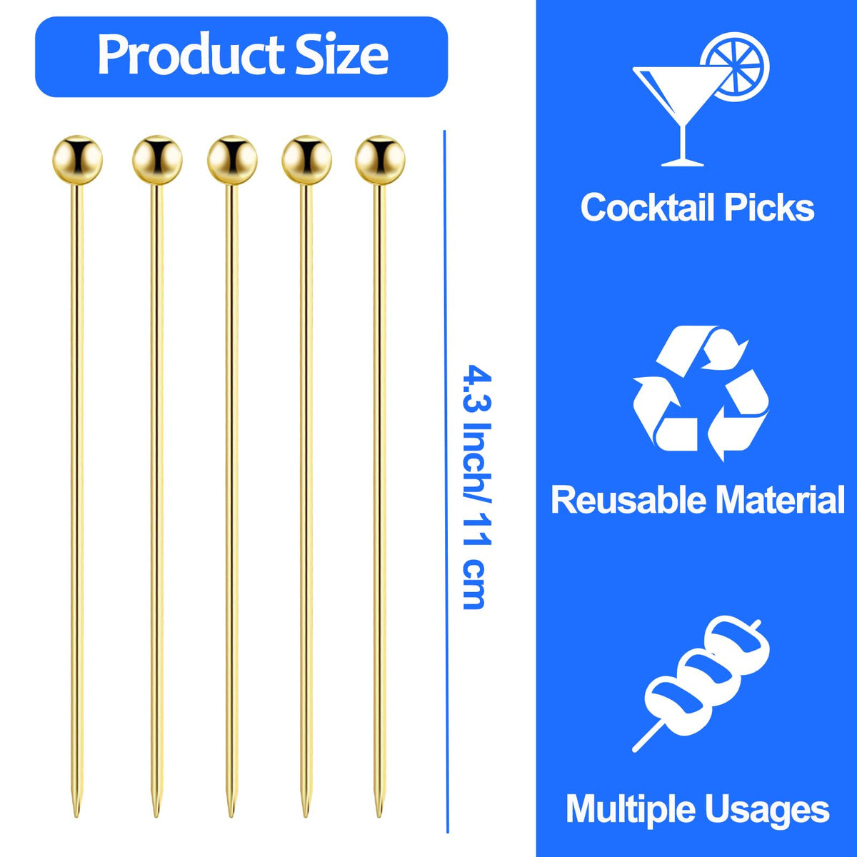 BBQStyle stainless steel cocktail picks with smooth surface for clean presentation