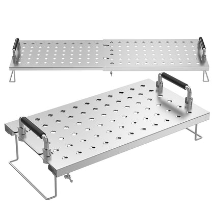 BBQtopia adjustable warming rack on a Blackstone griddle for flexible fit