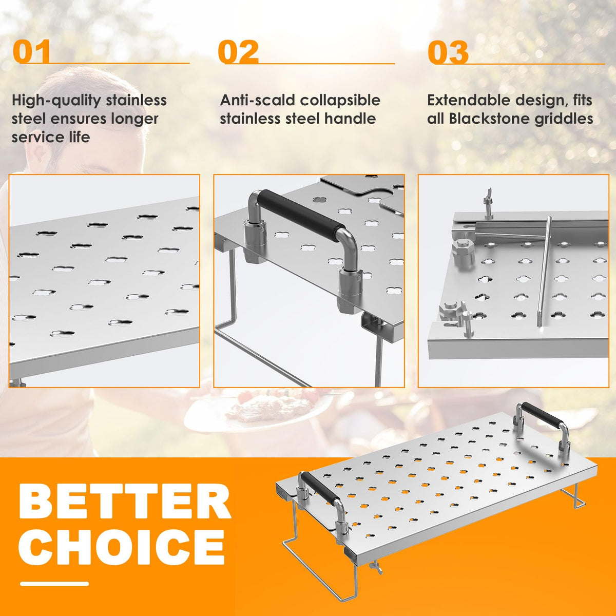BBQtopia warming rack extended length demonstrates extra cooking space