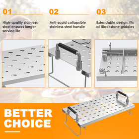 BBQtopia warming rack extended length demonstrates extra cooking space