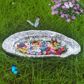 BBRGIRL Butterfly Feeder ceramic bowl with glass beads attracts butterflies to flowers