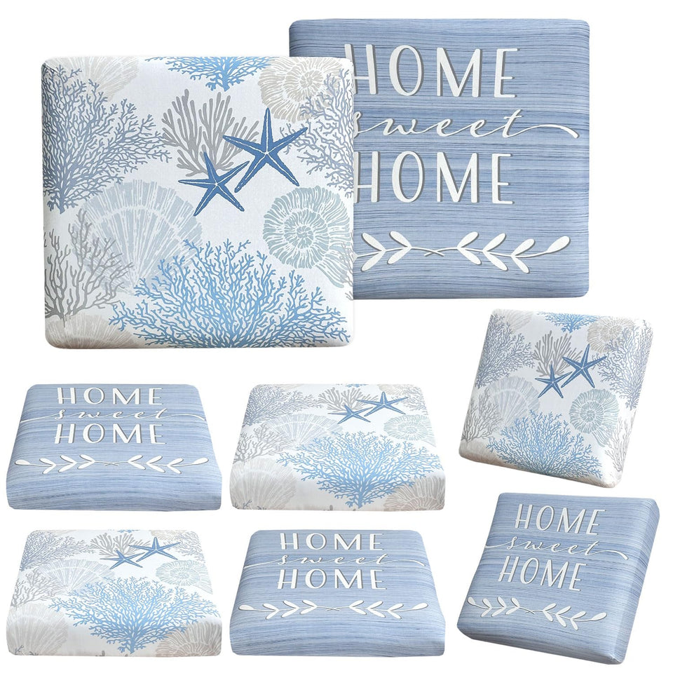 BBSET 8-pcs cushion covers in blue sea pattern for patio seating with easy refresh