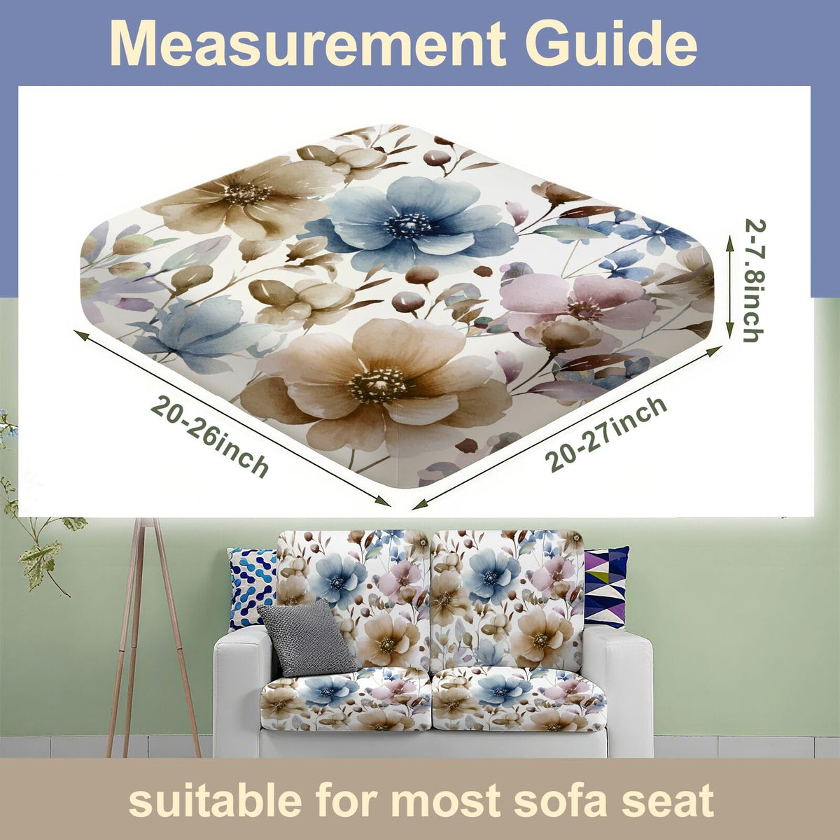 BBSET watercolor wildflower cover fits 20–27 inch cushions for a snug look