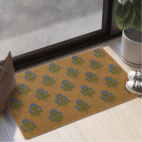 BBSET weatherproof door mat in blue floral for all-season entryways.