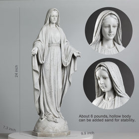 Base detail of the 24in Our Lady of Grace statue highlighting durable stone resin