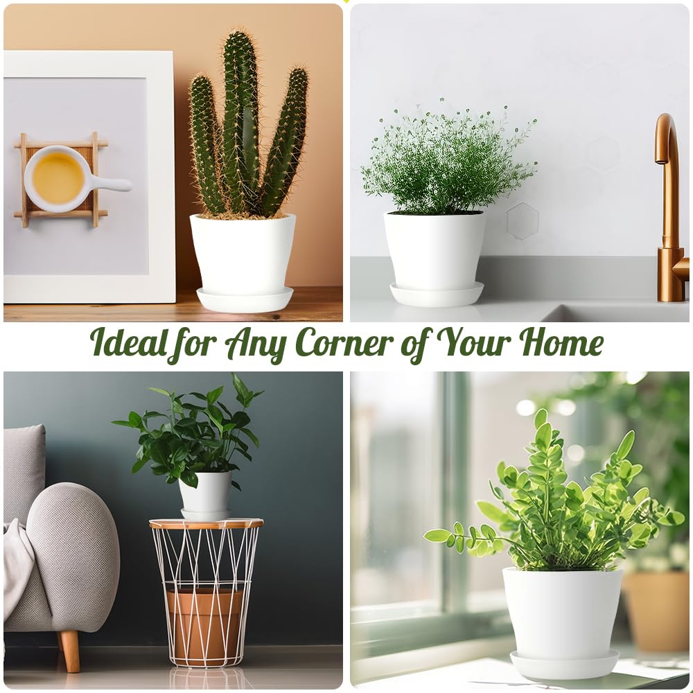 Bchjatk 8-pcs white round planters with drainage holes for healthy roots