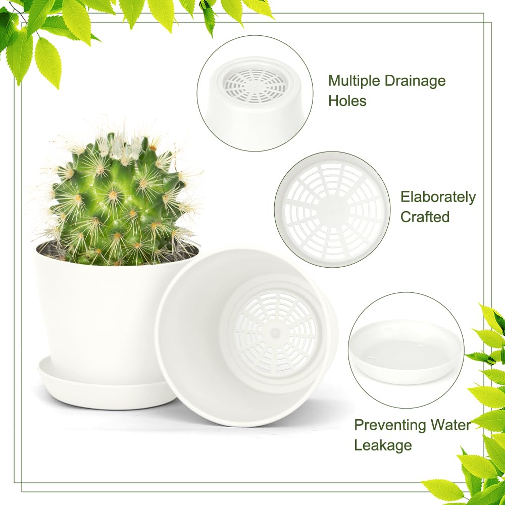 Bchjatk 8-pcs white round planters side view ideal for shelves