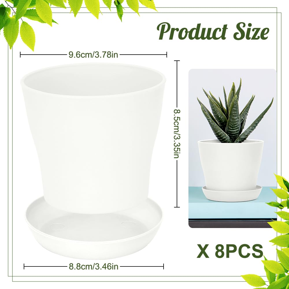 Bchjatk 8-pcs white round planters with tray to protect surfaces