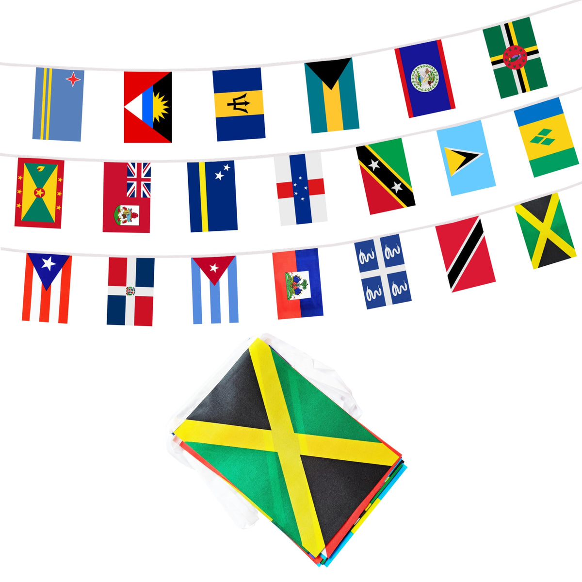 BCLin Caribbean 20-country banner flag string in vivid colors for celebrations