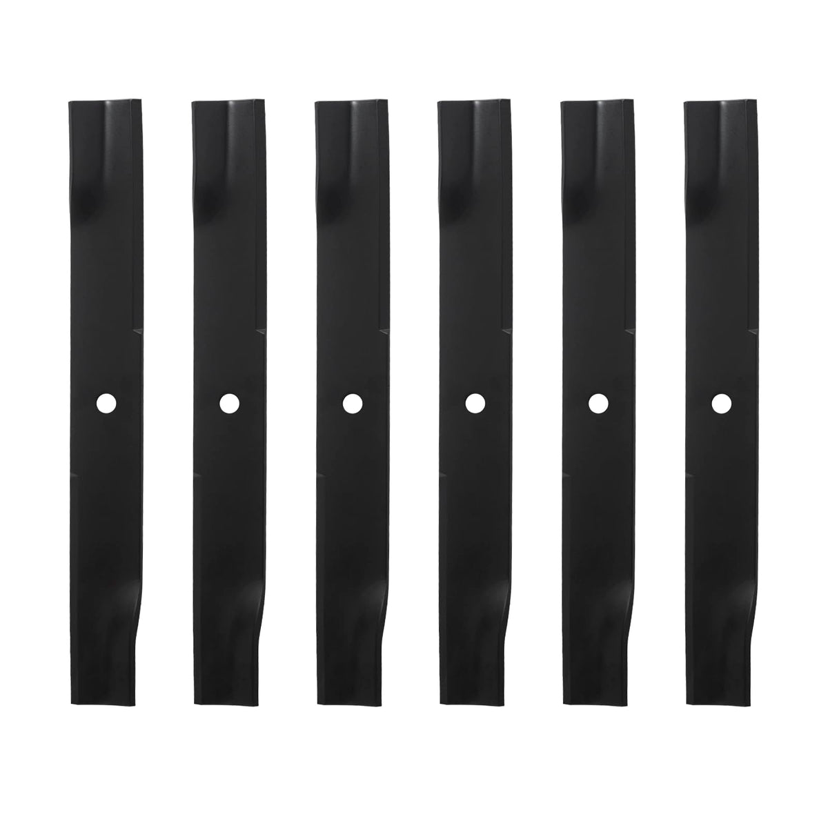 BCQNXX high lift blades on a 54-inch deck closeup, showing durable steel for clean cuts.