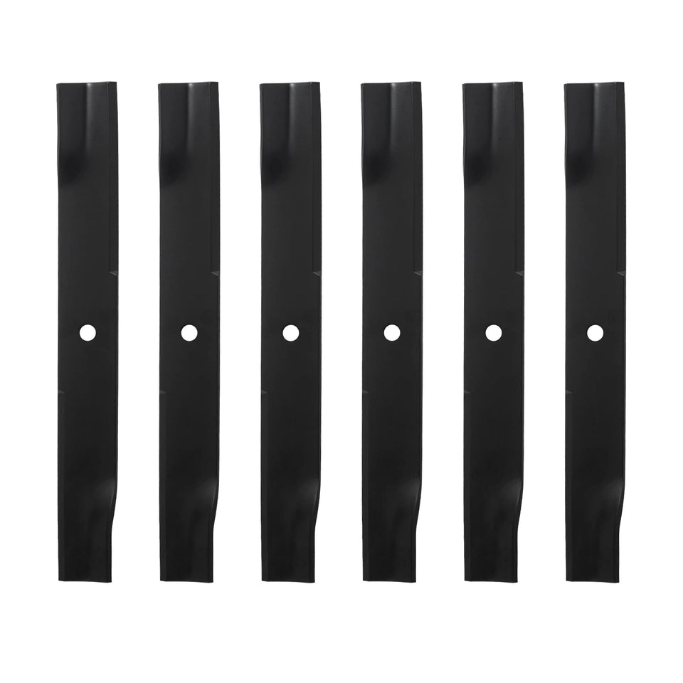 BCQNXX high lift blades on a 54-inch deck closeup, showing durable steel for clean cuts.
