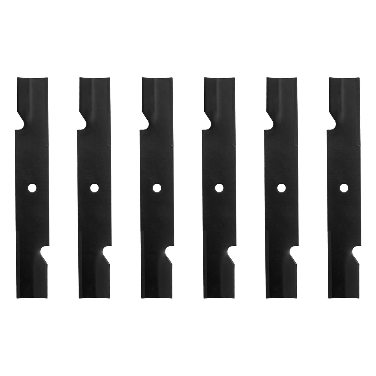 BCQNXX high lift blades 6-pack side view for precise lawn cuts.