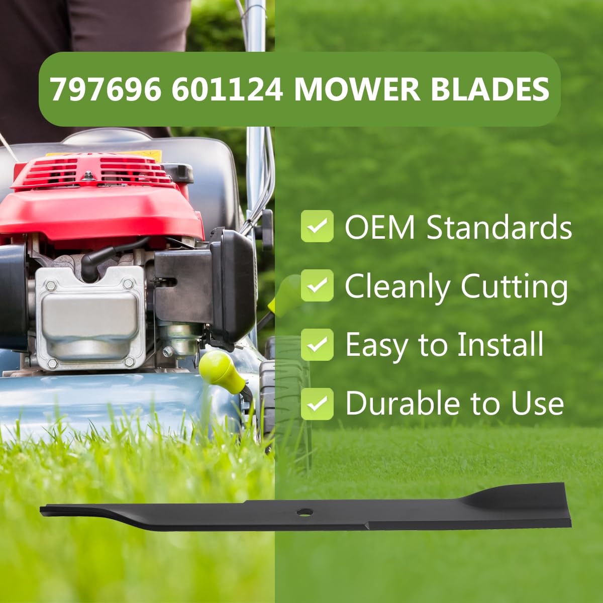 BCQNXX six-pack blade packaging ready for replacement, reducing downtime between mowing sessions.