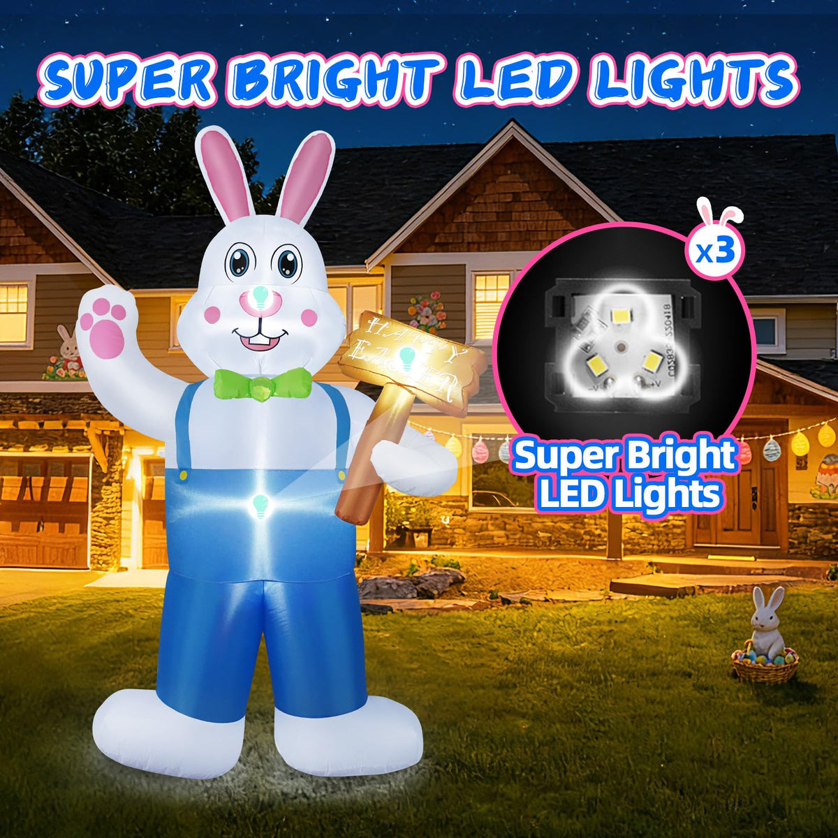 B&D Easter inflatable bunny on a lawn display creates a cheerful daytime focal point.