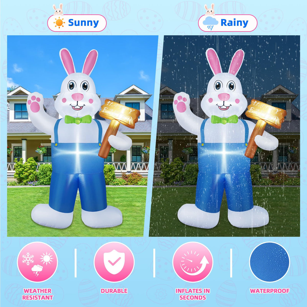 B&D Easter bunny with triple anchors ensures stable outdoor display.
