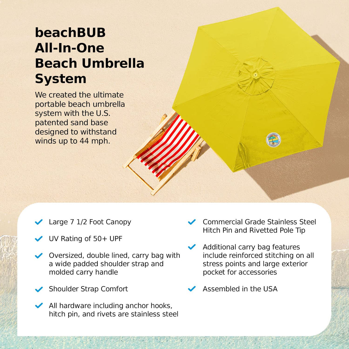 BeachBUB 3-year frame warranty communicates lasting confidence in the structure