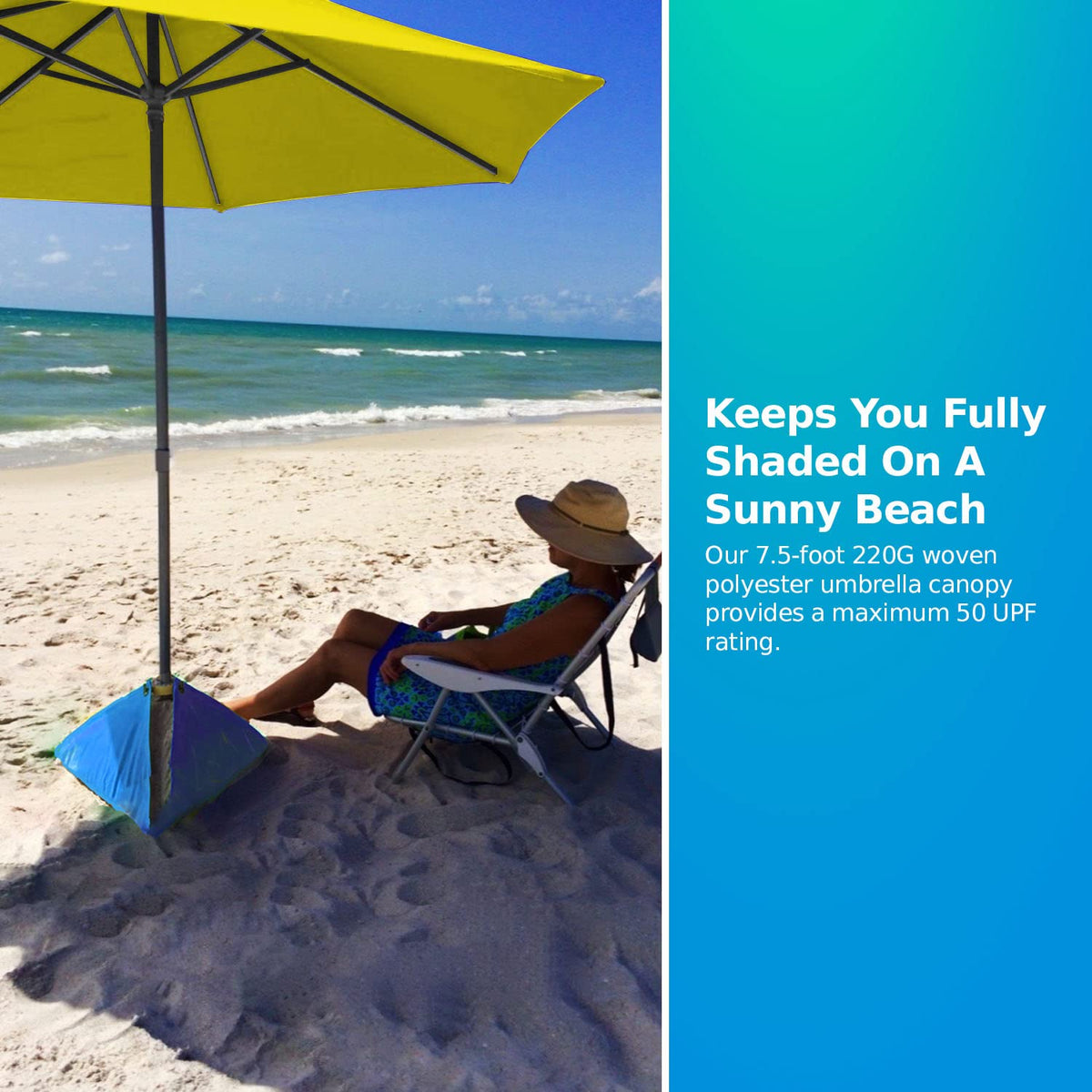 BeachBUB sunny beach scene with umbrella providing shade and comfort