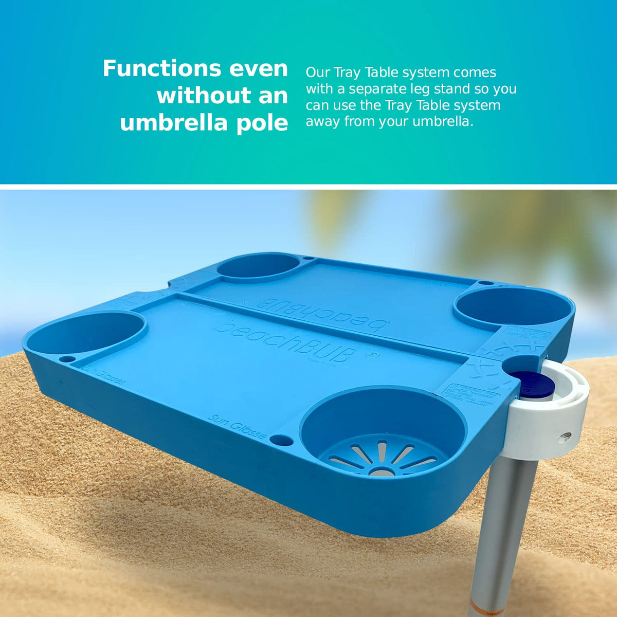 BEACHBUB clip-on system attaches quickly without tools.