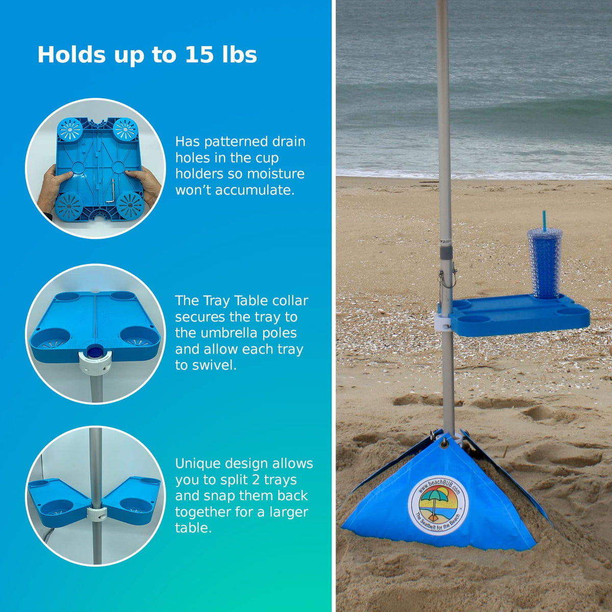 BEACHBUB adjustable pole collar allows customizable height.