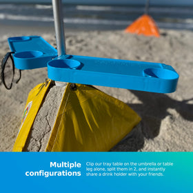 BEACHBUB portable beach table offers organized snacks and gear.