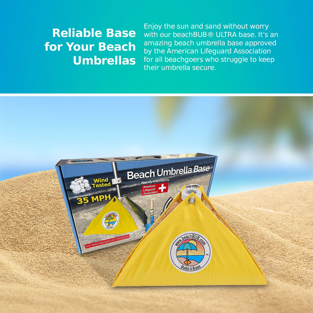 BeachBUB Ultra Base withstands daily sand beach use for lasting performance.