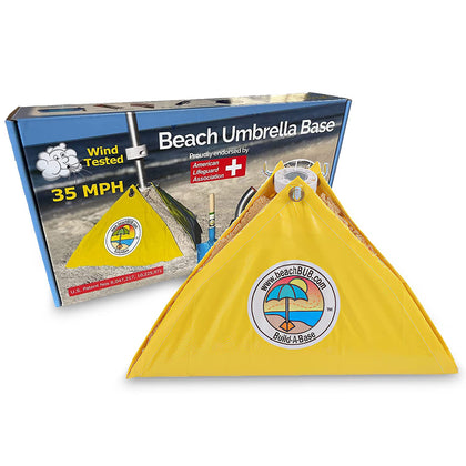 BeachBUB Ultra Base stabilizes a 7.5 ft umbrella against gusty winds.