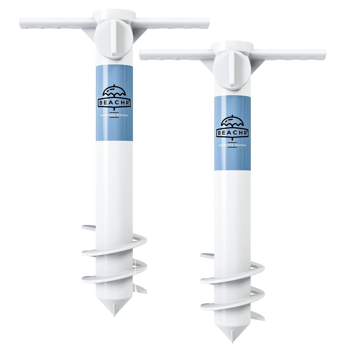 Beachr universal umbrella anchor base in sand provides stable shade