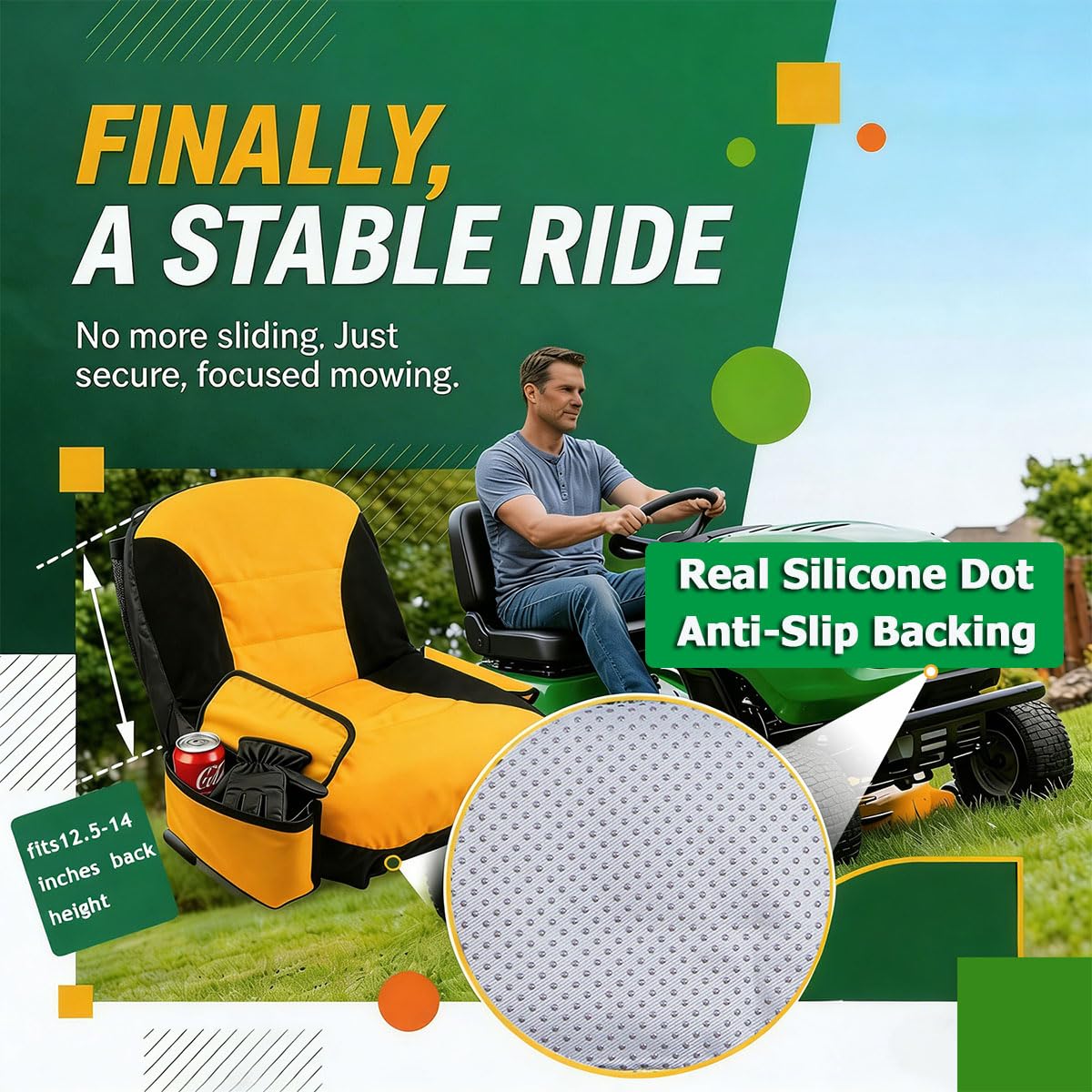 BeadChica lawn mower seat cover anti-slip backing prevents slipping during mowing