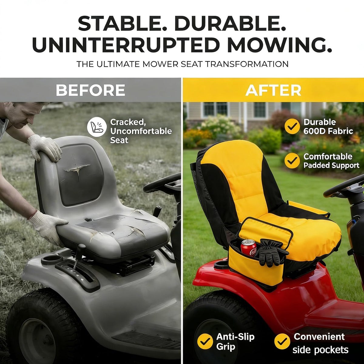 BeadChica lawn mower seat cover protects and refreshes old seats for longer life