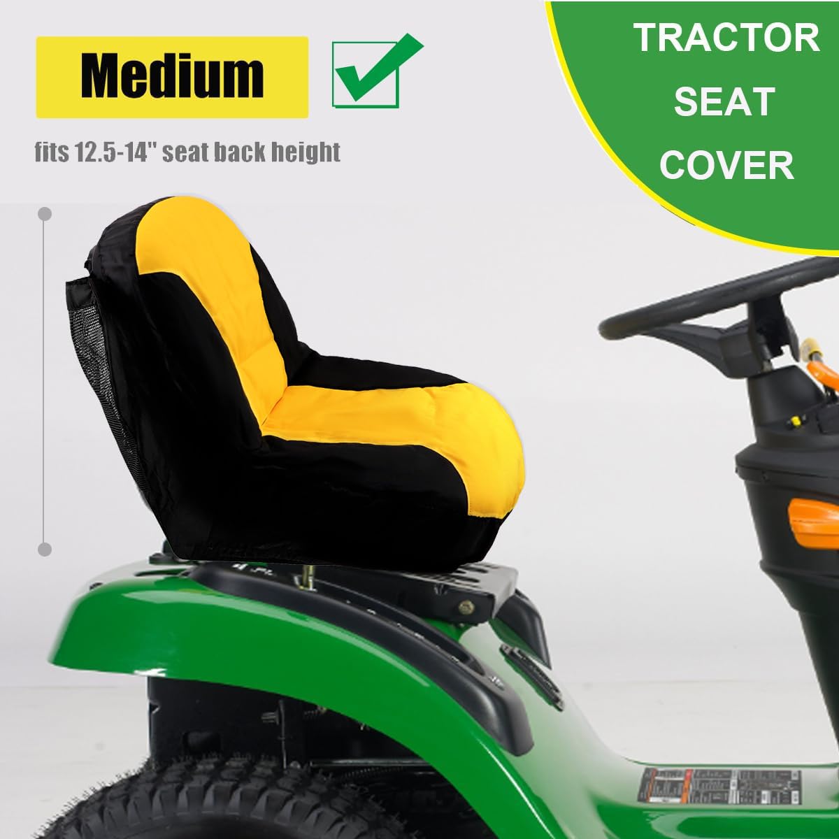 BeadChica lawn tractor seat cover with back pockets keeps gloves and tools handy.