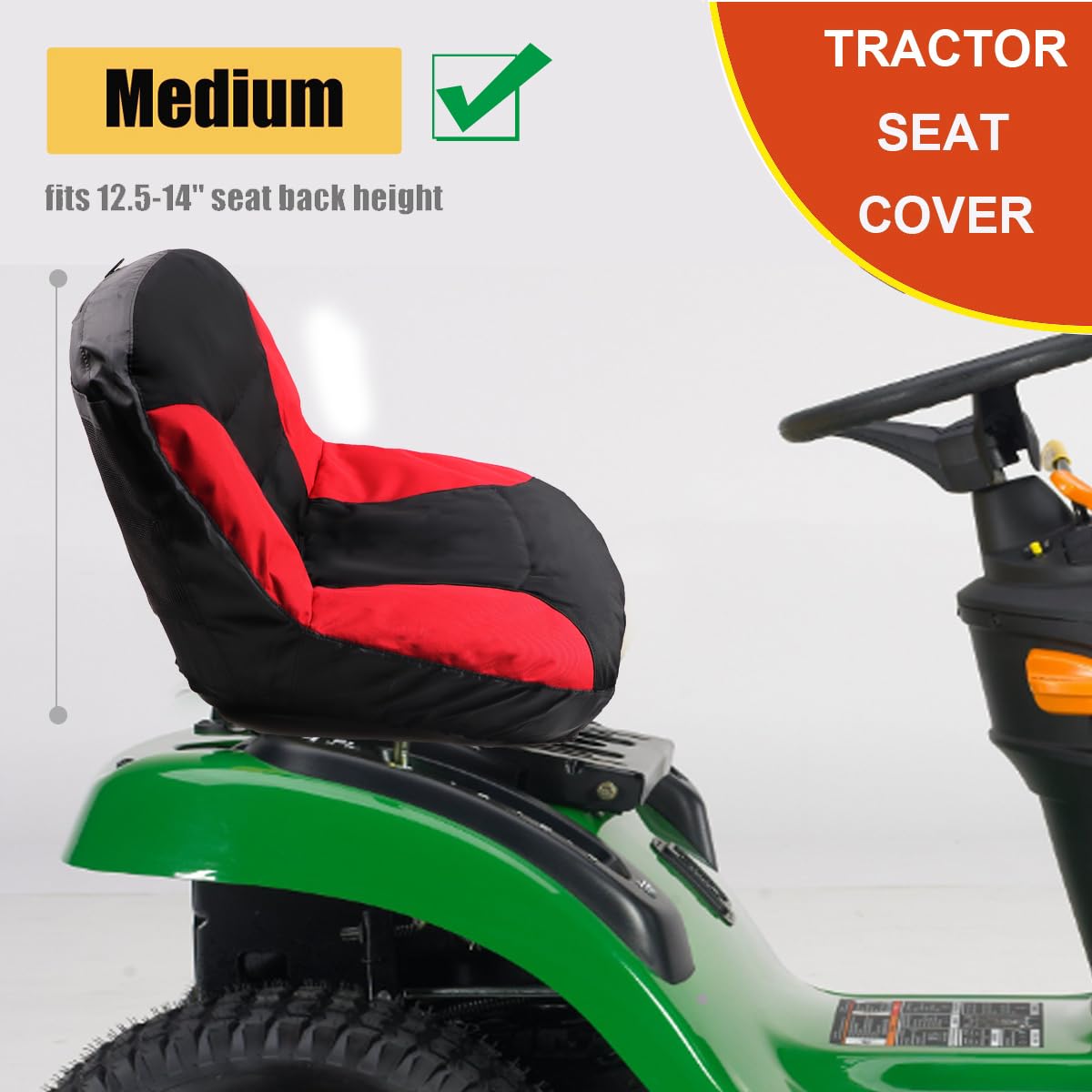 BeadChica universal fit seat cover for 12.5–14 inch mower seats.