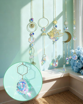 Beanewone DIY Suncatchers assembled strings showing sunlight reflections