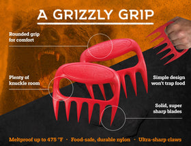 Bear Paws turkey lifter and shredder in action on grill.