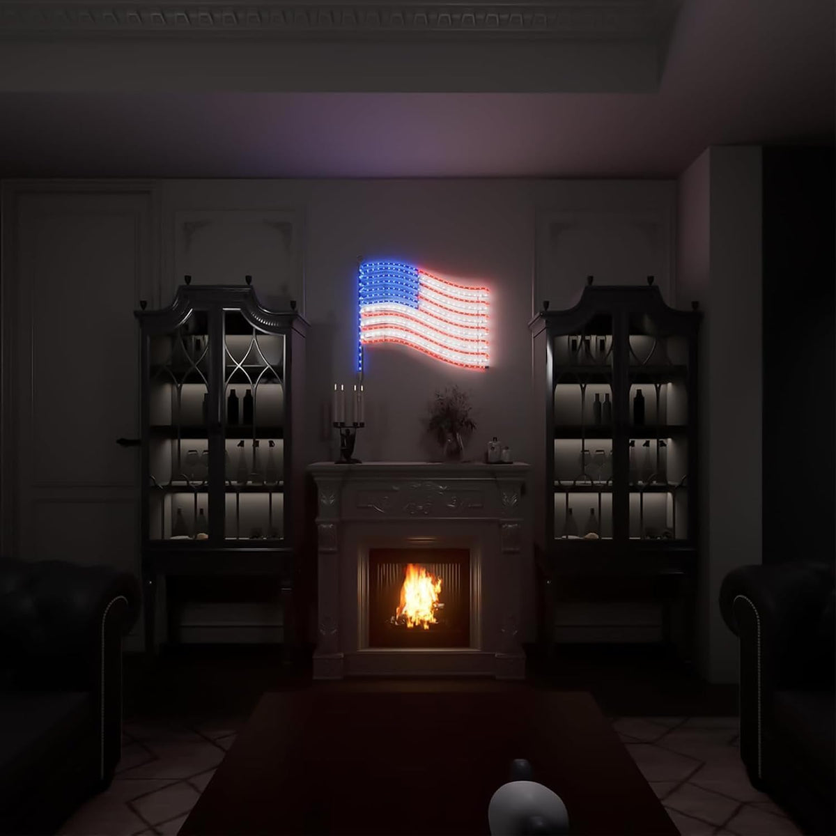 Beatineon red-white-blue rope LEDs create striking patriotic outline.
