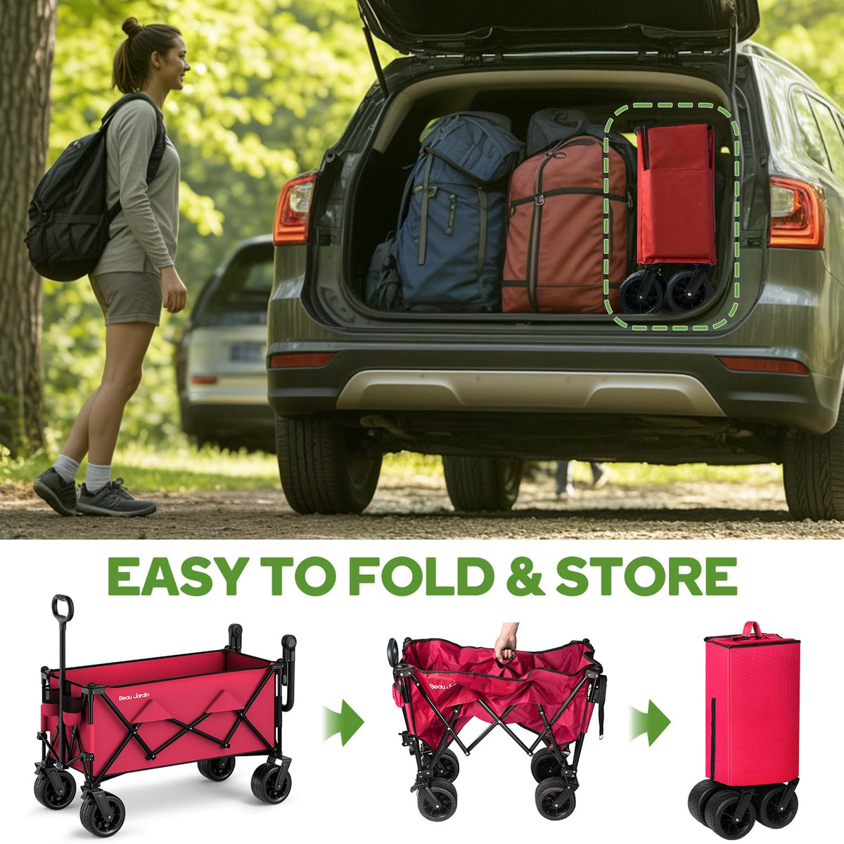 BEAU JARDIN large capacity collapsible wagon ready for outdoor use