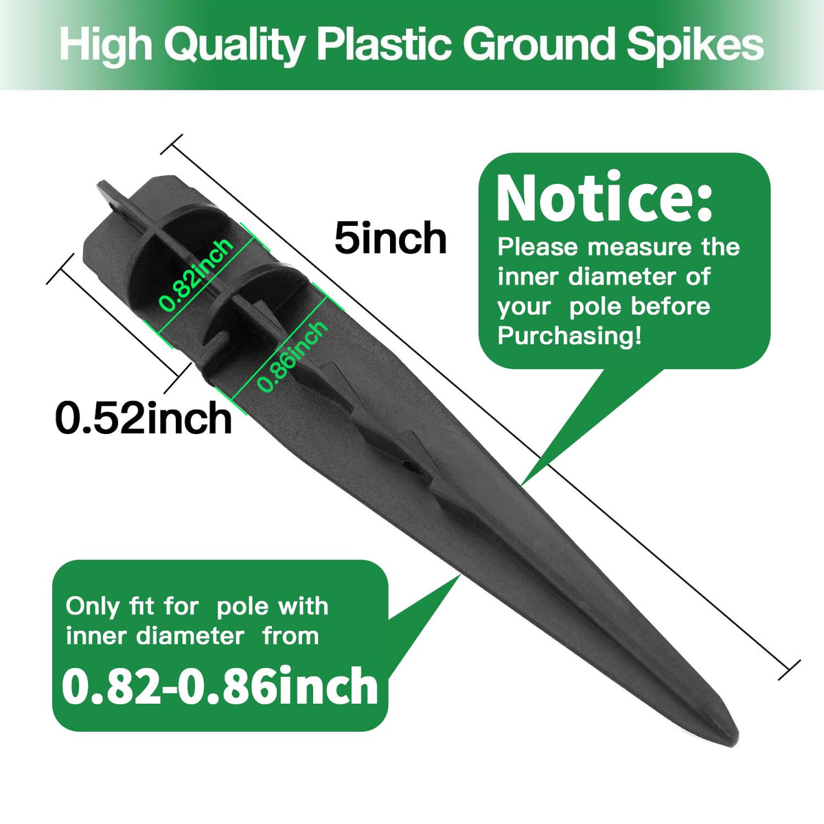 Beau Jardin spike fits inner diameter 0.82 to 0.86 inches for secure poles.
