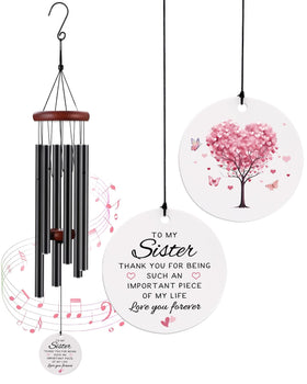 BeauGift Sister Wind Chime front view with heartfelt message