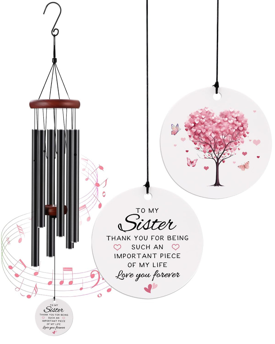 BeauGift Sister Wind Chime front view with heartfelt message