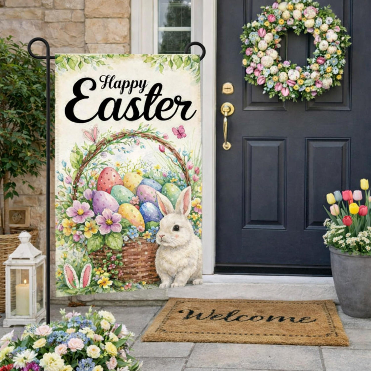 Beaver Rain Cat double-sided Easter flag, clear view from both sides.