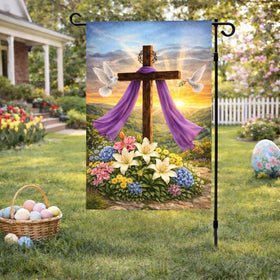 Beaver Rain Cat Easter cross flag back view, double-sided visibility for versatile outdoor display.