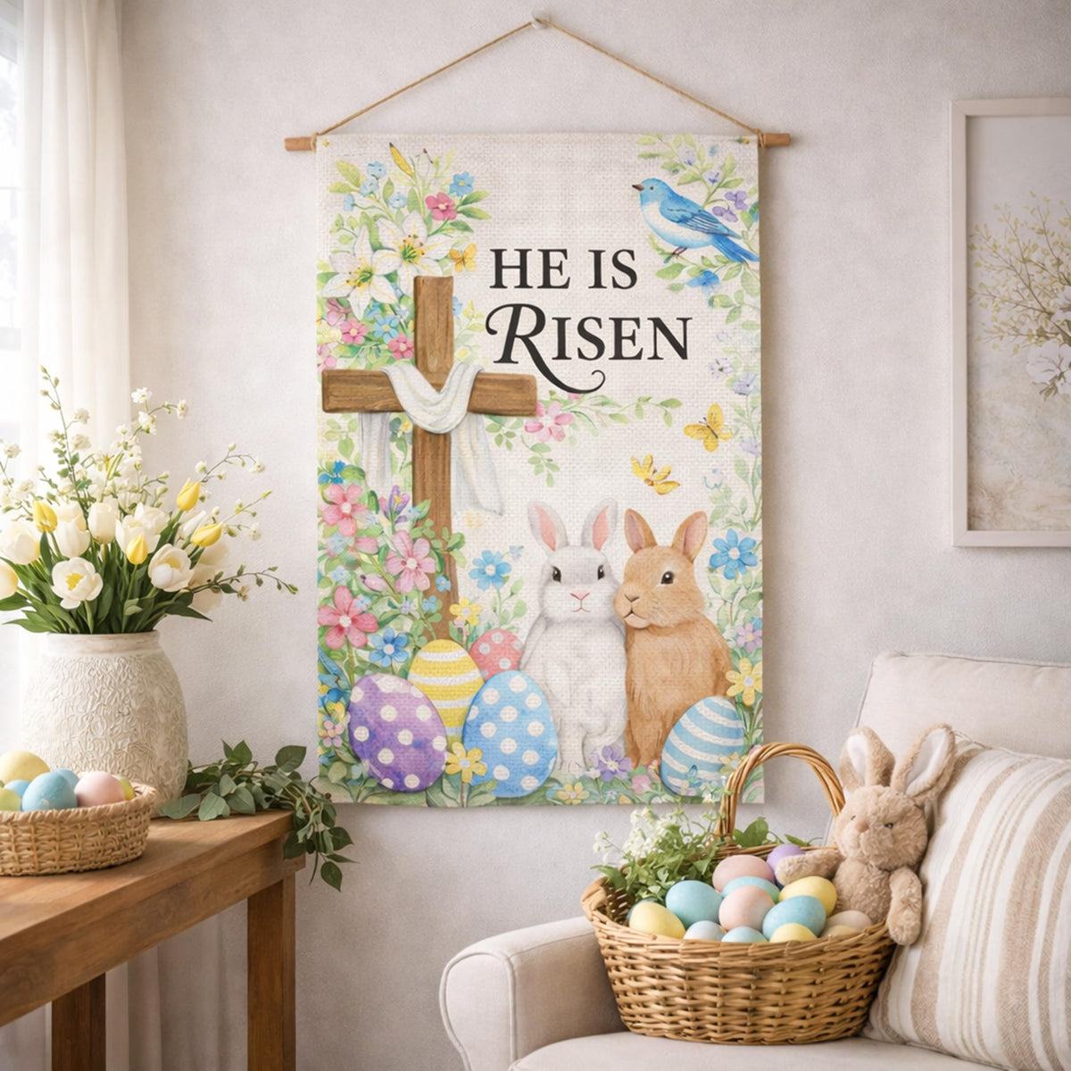 Beaver Rain Cat Easter flag wrinkle-resistant linen offers easy care.