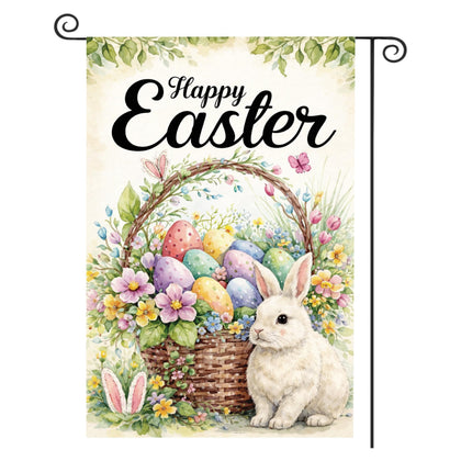 Beaver Rain Cat Happy Easter flag 12x18 outdoors, durable decor.