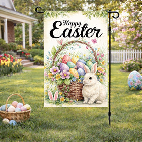 Beaver Rain Cat watercolor bunny and eggs flag, double-sided visibility.