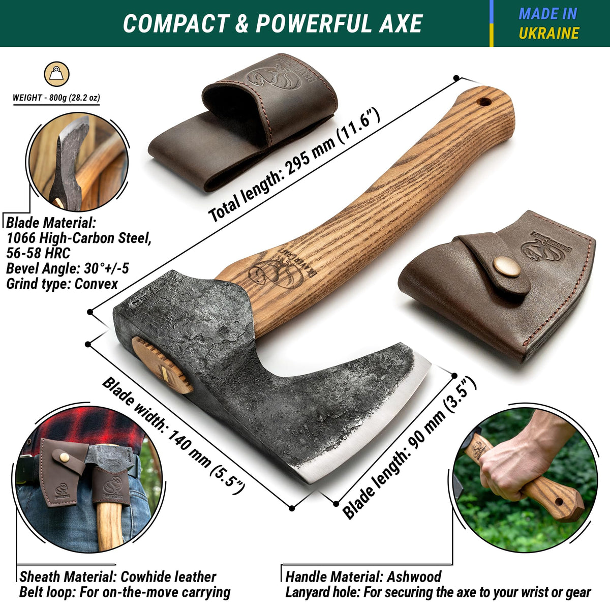 BeaverCraft AX6 30-degree bevel convex grind for deep, clean cuts in wood