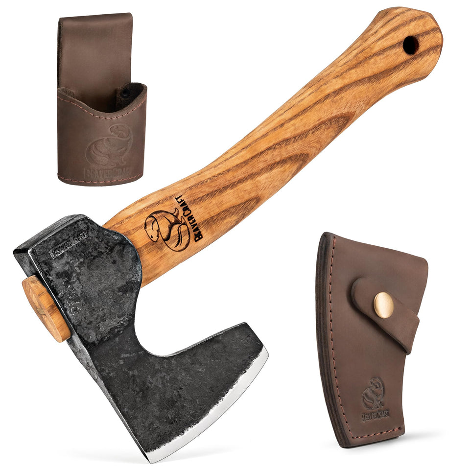 BeaverCraft AX6 hatchet with ashwood handle for balanced control during chopping and camping