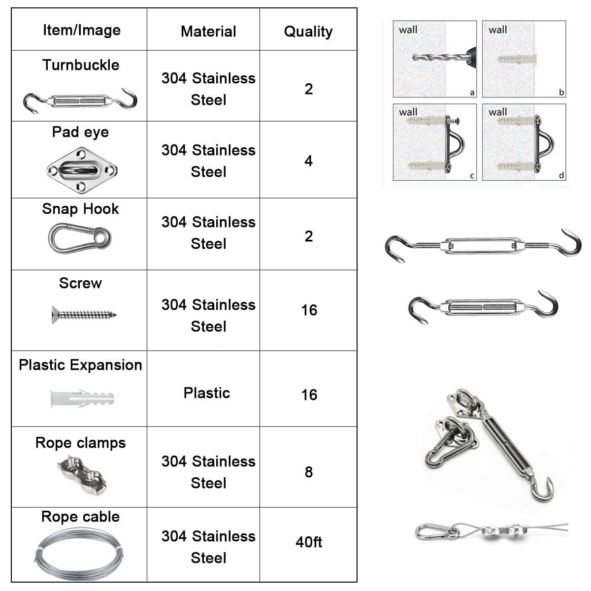 BEAYFILY sun shade kit screws and clamps for solid mounting.
