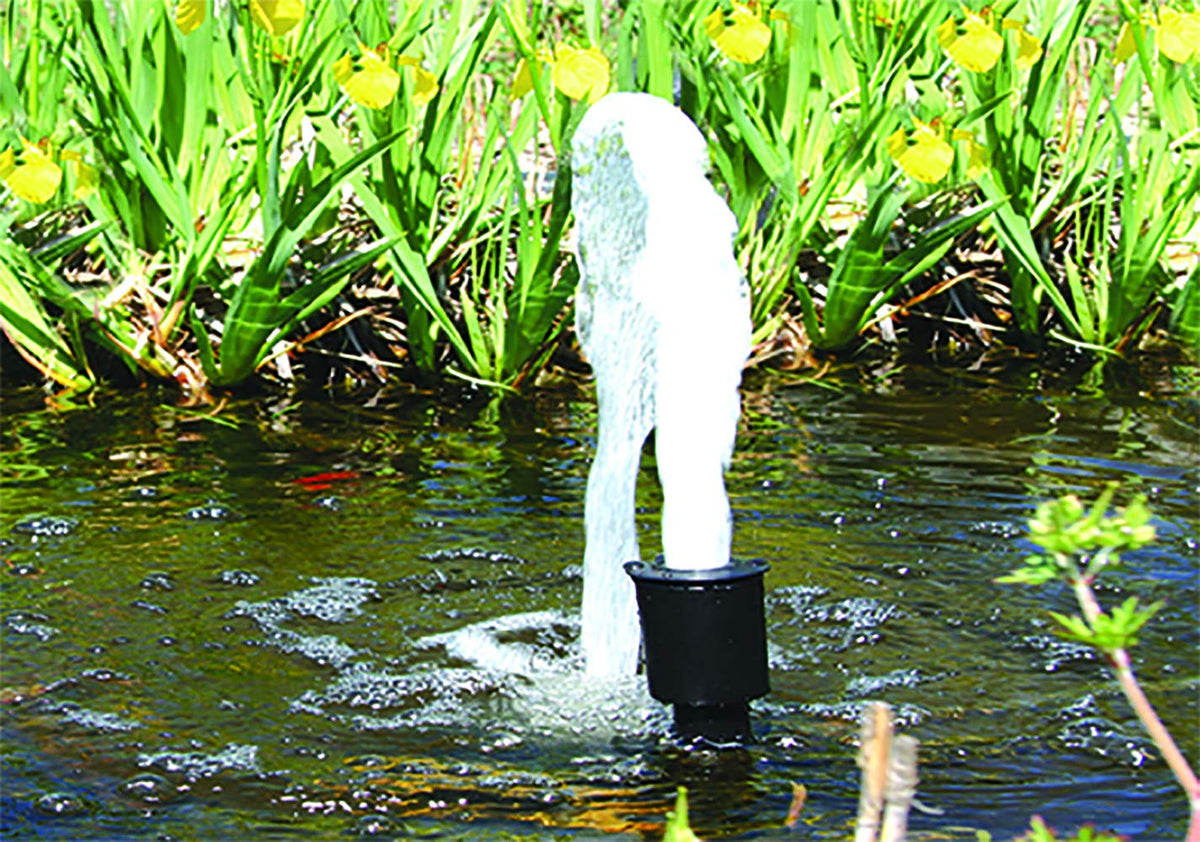 Beckett all-in-one nozzle kit sprayhead showing tiered fountain effects for outdoor water features