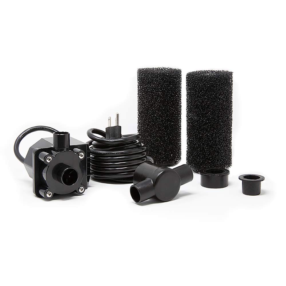 Beckett DP900 submersible pump submerged in a pond powering a cascading waterfall.